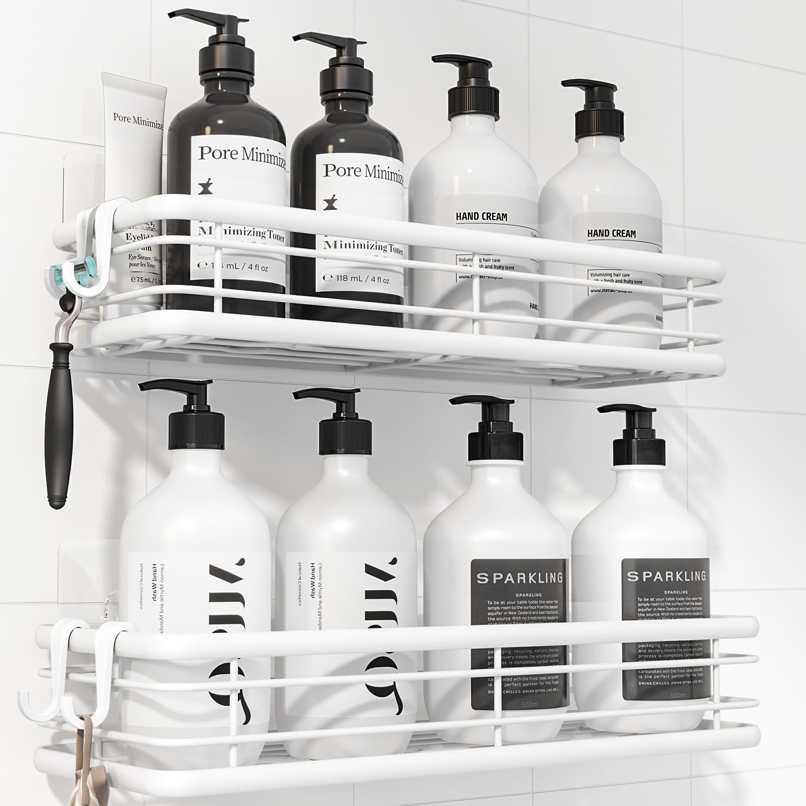 Kitsure Shower Caddy - 2-Pack Rustproof Bathroom Shelves, Large Capacity Adhesive Shower Shelf No Drilling, Space-Saving Storage of Bathroom Essentials, W30.0cm, White