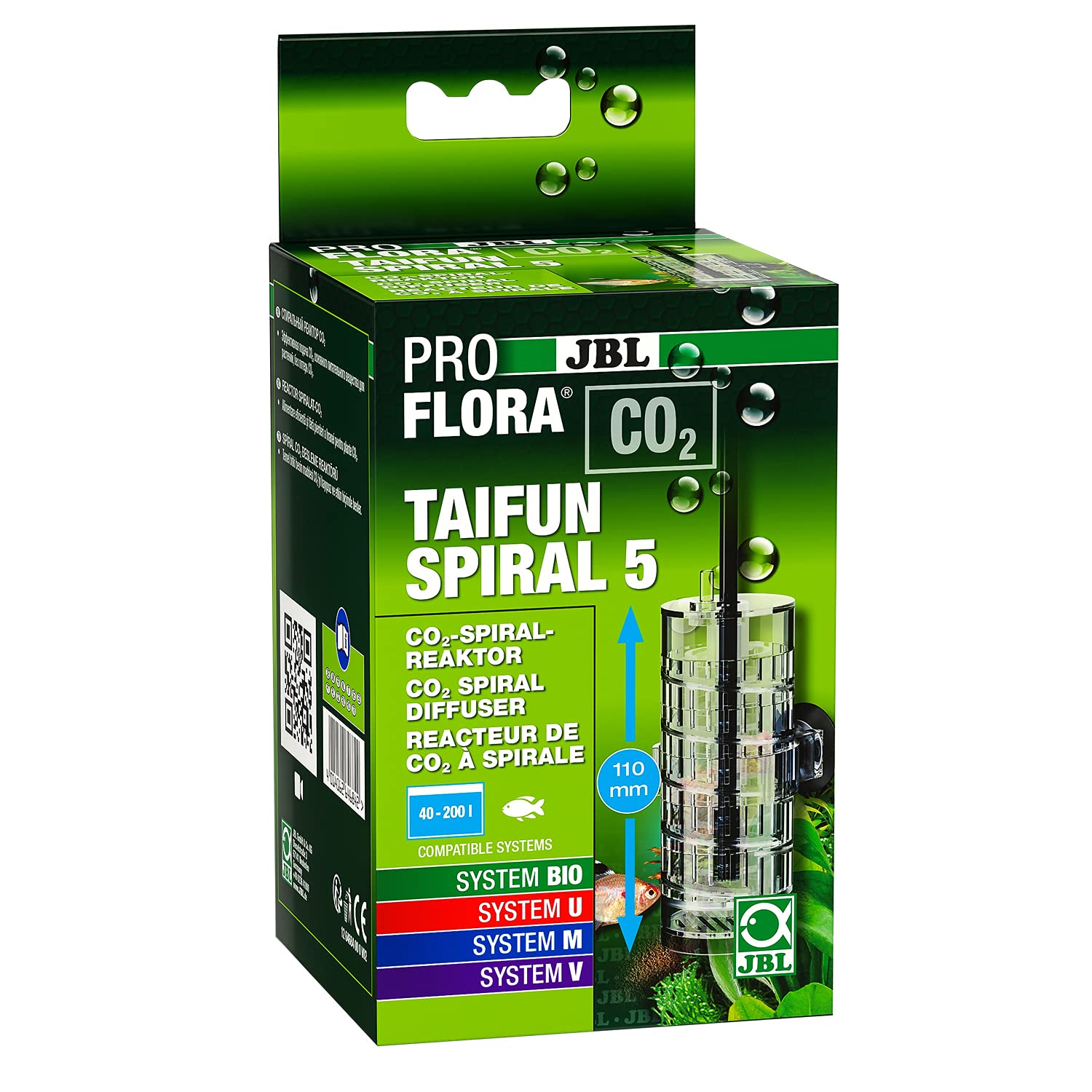 JBL PROFLORA CO2 TAIFUN SPIRAL 5, CO2 reactor, for freshwater aquariums , including hose,transparent / black,200 l