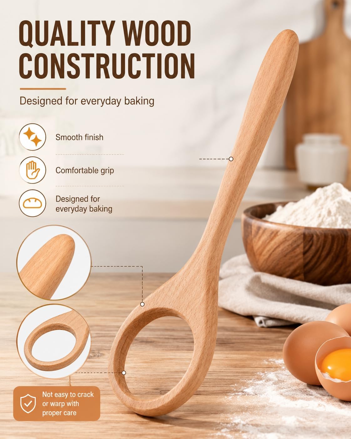 Danish Dough Whisk, Wooden Handle Bread Whisk for Sourdough Starter, Pizza Dough, Eggs, Batter & Baking Mixing Tools