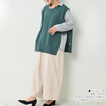 Amazon | [JANJAM] 大きいサイズ レディース ニットベスト サイドタブ