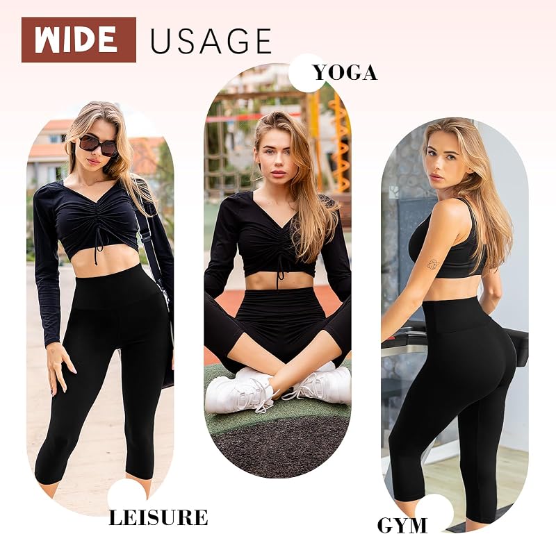SINOPHANT Women's 2 Pack Capri Leggings L-XL Black image 5
