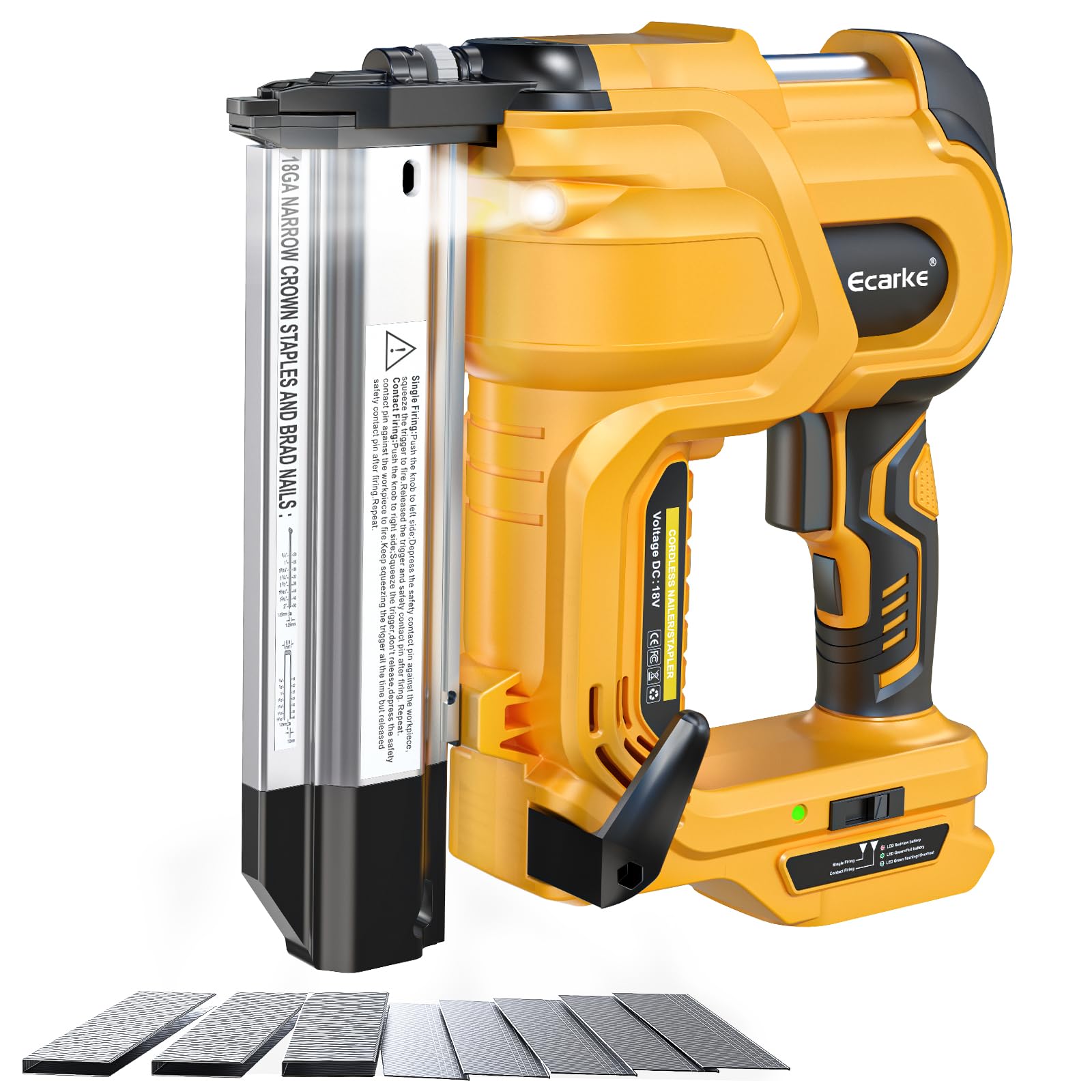 Ecarke Cordless 2 Inch Brad Nailer Compatible with DeWalt 20V Battery(Tool only),2 In 1 Electric Nail Gun,18GA Staple Gun with 1000 Nails, Battery Powered Nail Gun for Trim Wood Crafting Home DIY