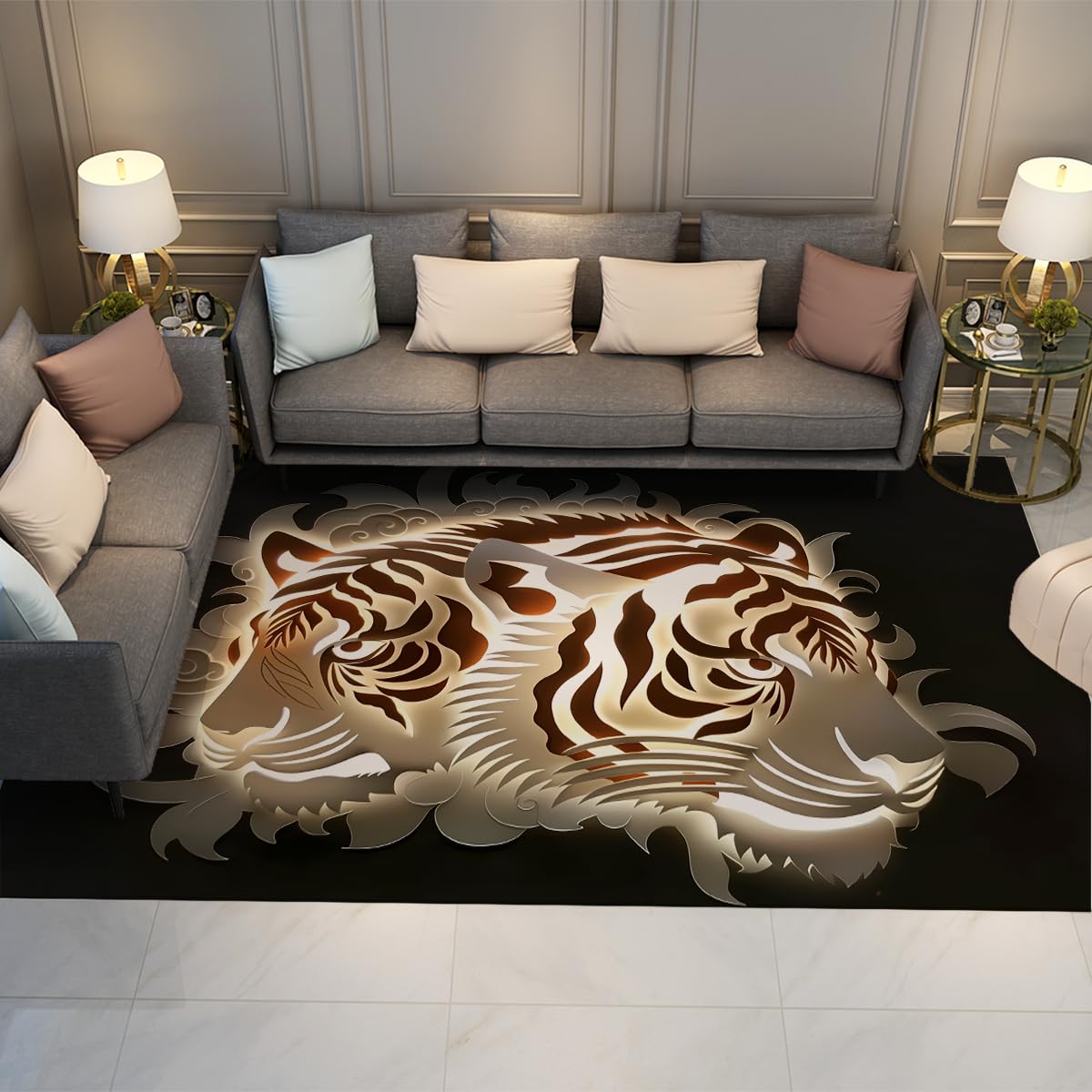 Tapis papier découpé chinois motif tigre 120x240cm aux finitions soignées