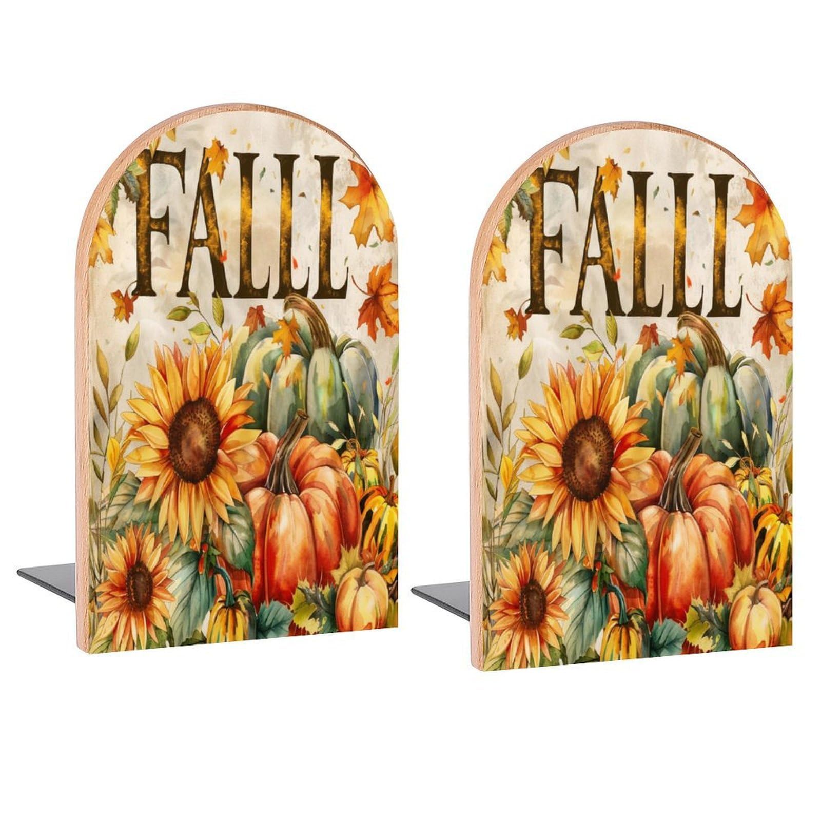 Sunflower Pumpkins Fall Letters Book Ends Decorative Wood Bookends for Shelves Kids Room Desk Home Office Book Stoppers for Magazines,Books DVDs 1 Pair 2 Pieces(5x3.1 in)