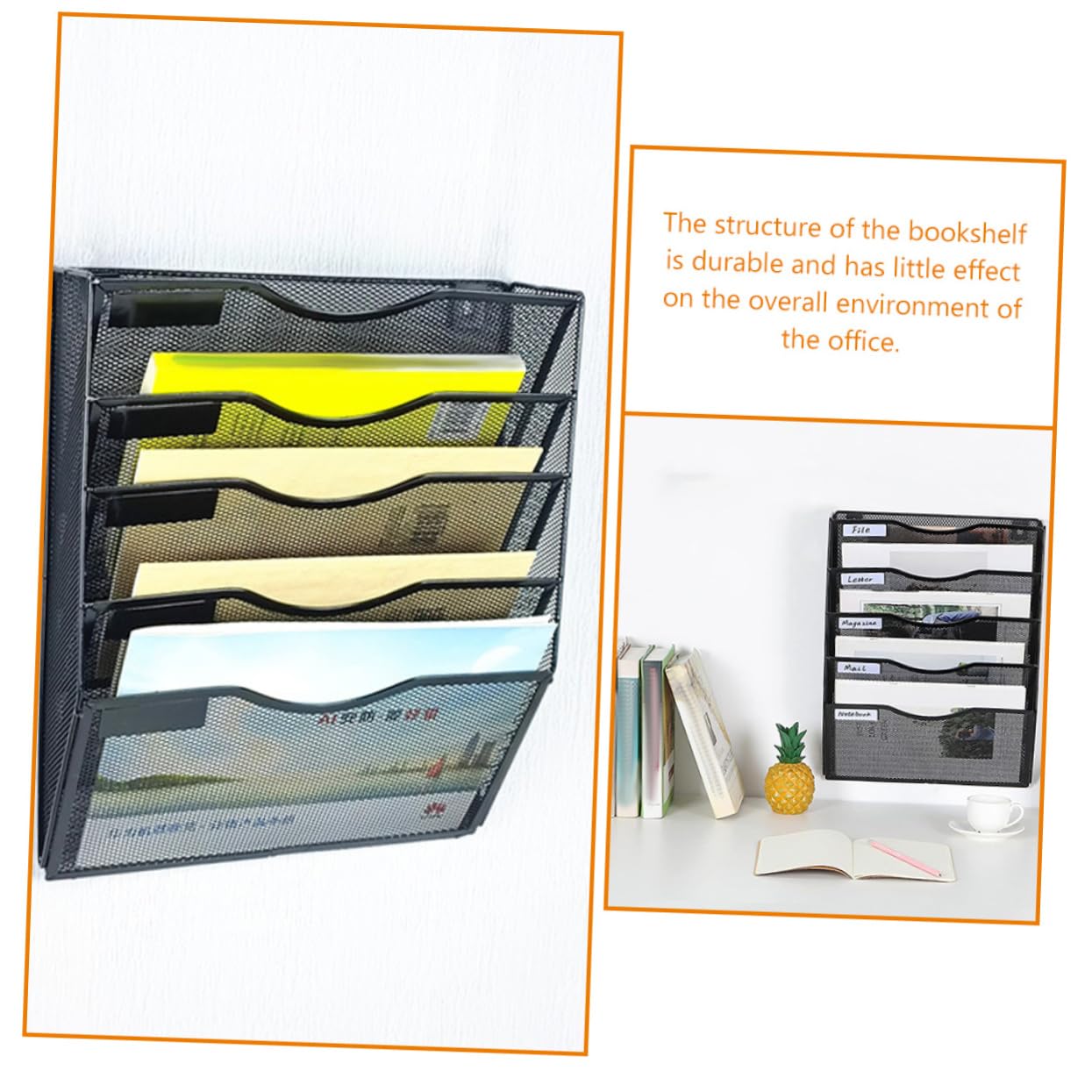 HOMSFOU Organizador de Pared de Metal Negro para y Revistas Soporte Multifuncional para Archivos Estante Colgante para Folletos y Catálogos Diseño y Resistente