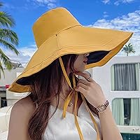 Vista 38 de Sombrero de sol de ala súper ancha para mujer, de algodón, plegable, reversible, con borde con cable, protección UV, verano, playa, viajes, jardín
