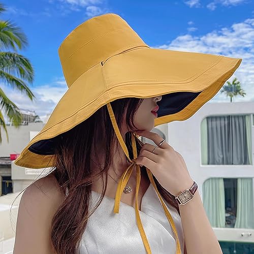 Miniatura 38 de Sombrero de sol de ala súper ancha para mujer, de algodón, plegable, reversible, con borde con cable, protección UV, verano, playa, viajes, jardín
