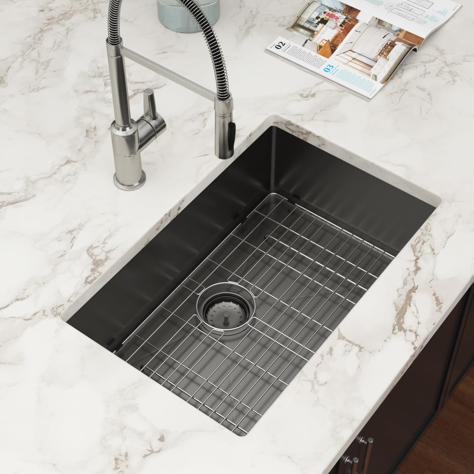 Couoko Einbau-Küchenspüle Aus Edelstahl, 71 Cm Breite, Schwarz Mattiert – Mit Schallschutz & Schnellem Ablauf
