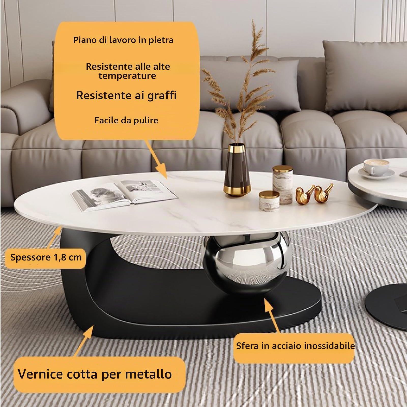 Tavolino da caffè in Marmo di Lusso con Staffa in Metallo Dorato e Piano in Pietra - Stile Elegante, Design Unico, Facile da Pulire