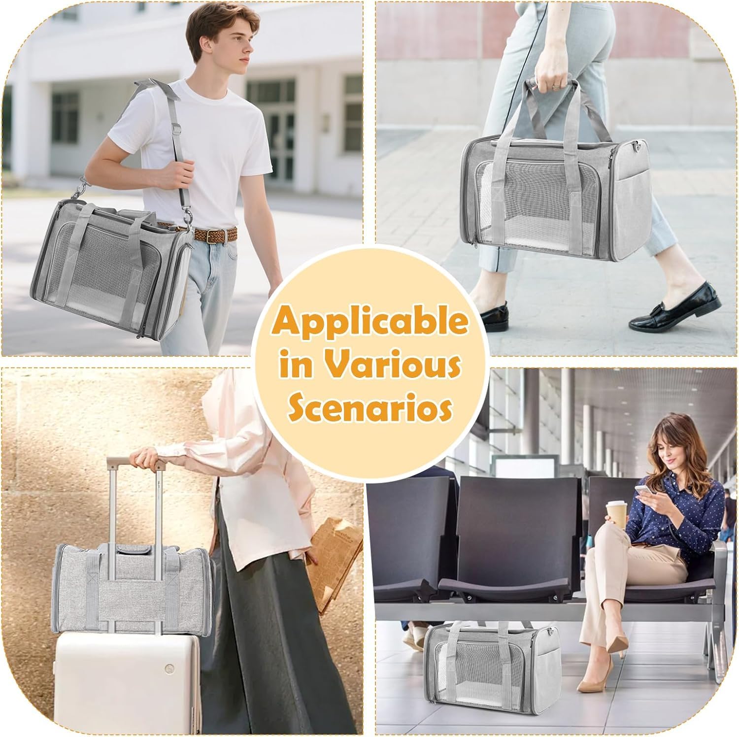 Transportin Gato Grande, 45x30x30 cm Transportin Perro Pequeño Transpirable Plegable, Transportin para Gatos con Correa al Hombro y Colchón Suave, para Coche/Avión, Autoreisbox für Katze