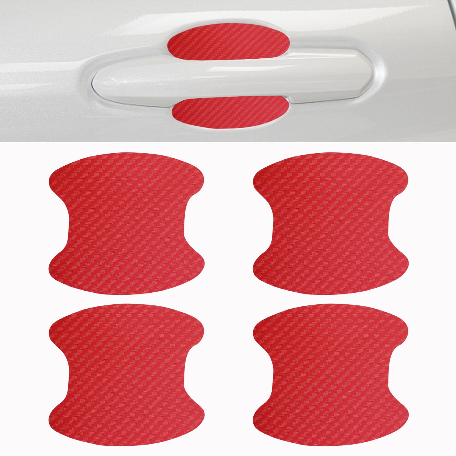 VAGCARS 4PCS Carbon Fiber Handle Protection Stickers, Anti-Scratches Auto Door Handle Protective Film, Universal Paint Cover Guard Stickers for Most Car Handles (Red)