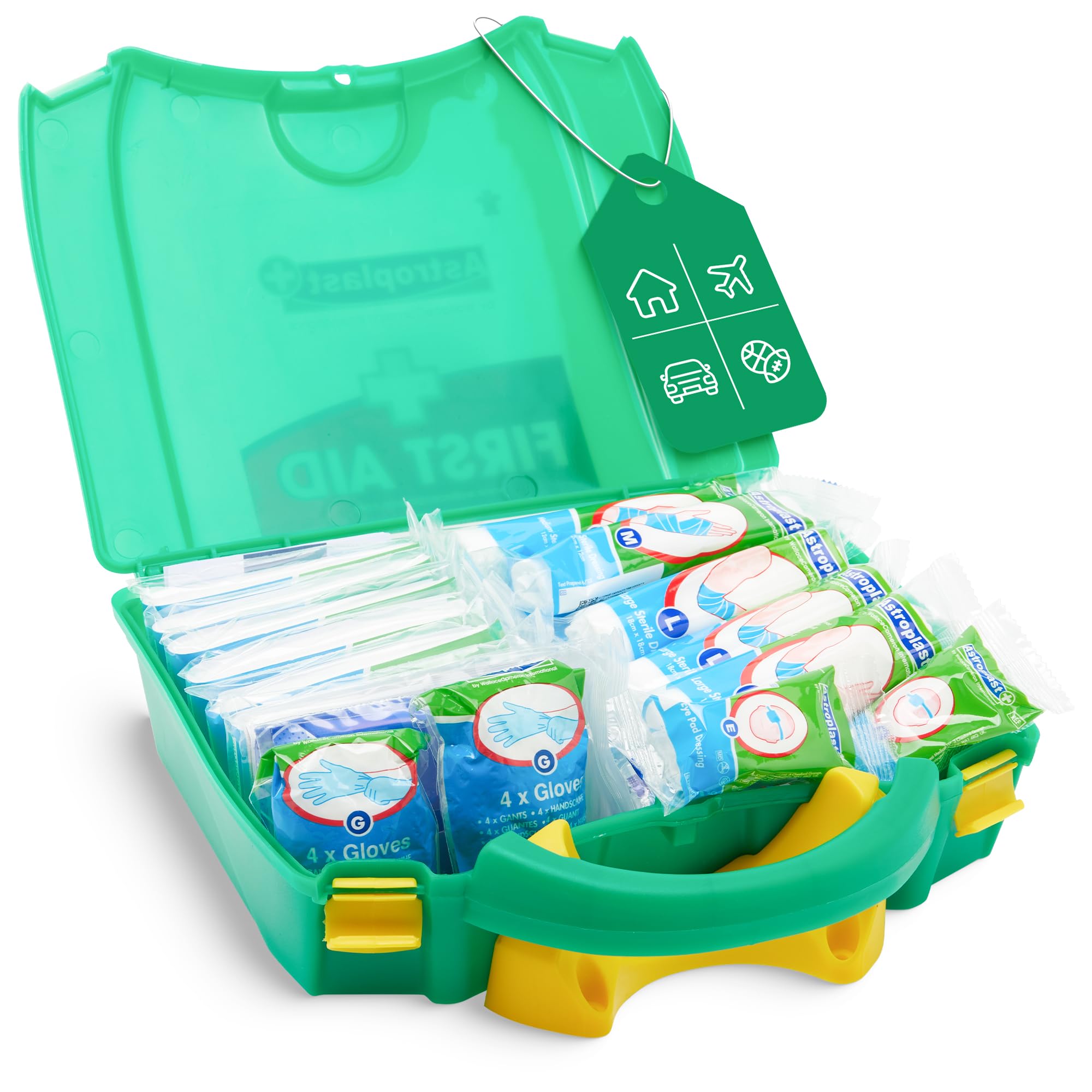 Astroplast Green Workplace First Aid Box 20 Person - Includes All Office and Home Essentials, Perfect Holiday or Car First Aid Kit with Carry Handle - Wall Mountable, Refillable and Fully Compliant