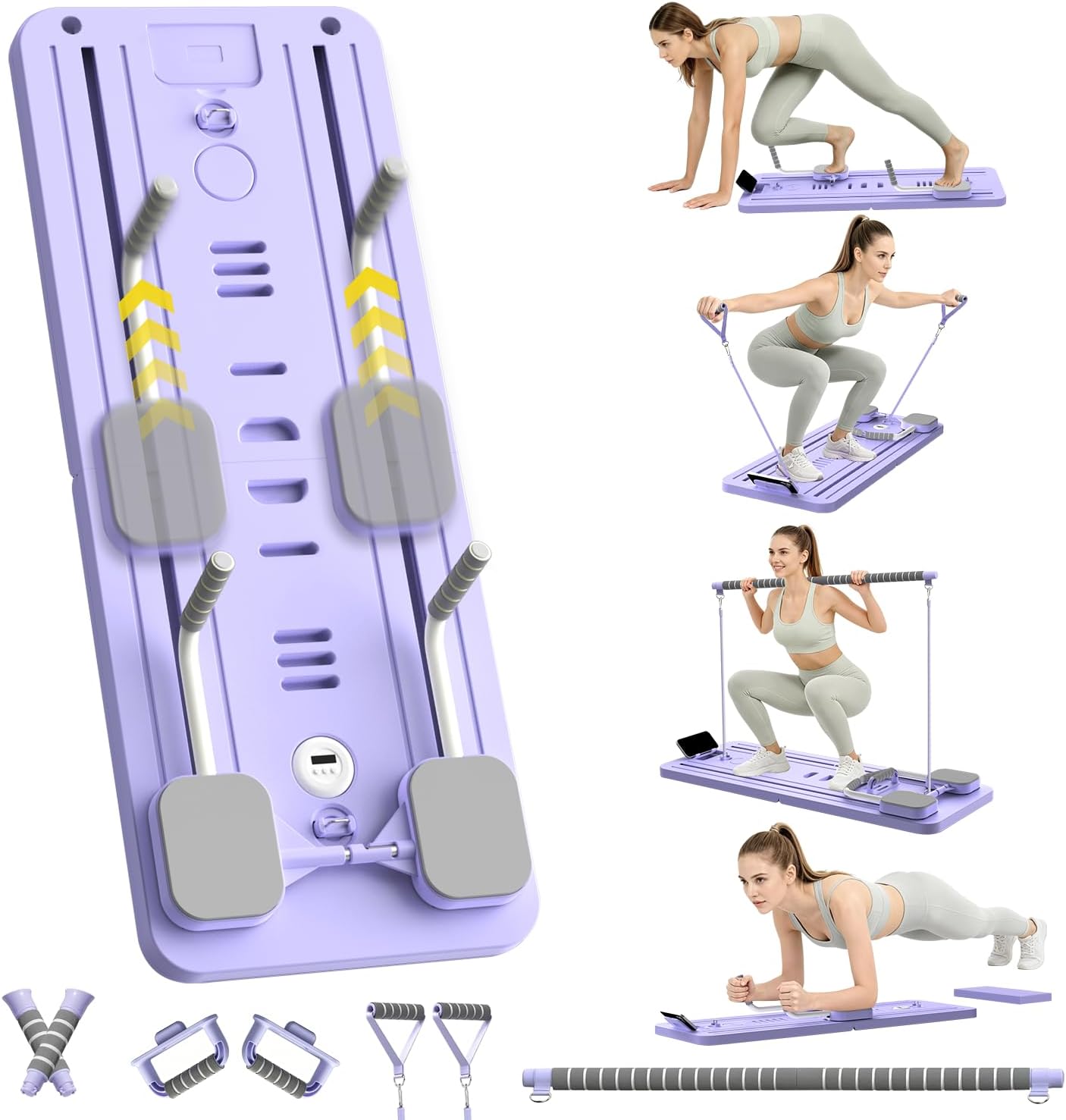 Pilates Reformer 2026 Upgraded Foldable Pilates Board Multifunctional 8-in-1 Pilates Set for Home 100+ Exercises Includes 5 Resistance Bands/Automatic Rebound Full Body Workout
