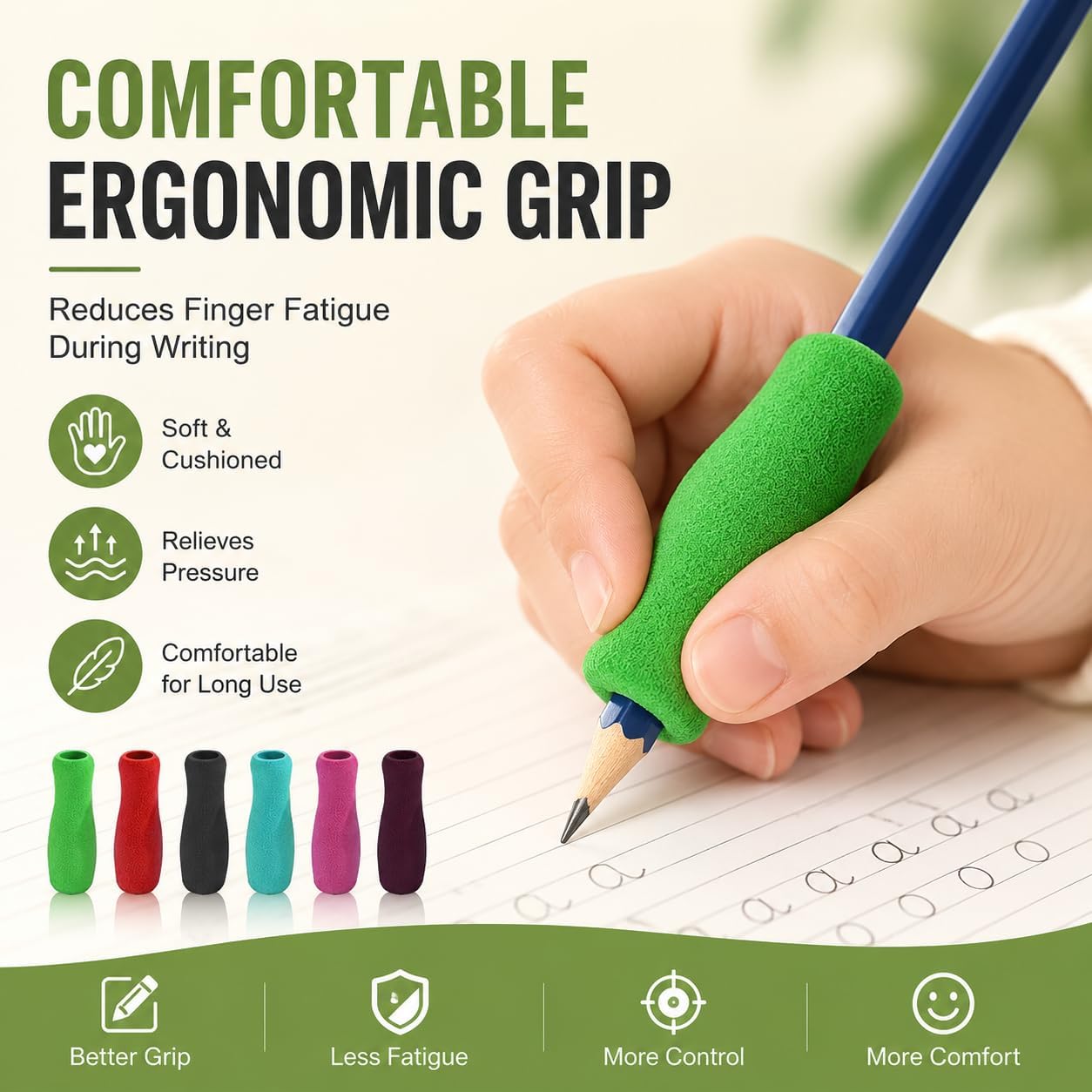 6Pcs Colour Special Supplies Foam Pencil Grips Soft Foam for Adults,Open Slip Insert Pen Paint Brush Holder Ergonomic Right Left-Handed Use for Handwriting, Drawing, Coloring Education and Crafts