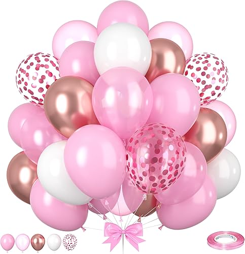 Miniatura 17 de Globos Azul Polvoriento y Rosa, 50 piezas Globos Retro Rosa y Azul, Globo de Oro Rosa Metálico Claro para Niña Niño Fiesta de Cumpleaños Boho Baby