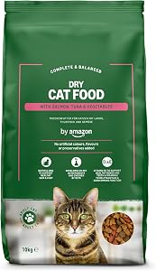 by Amazon - Alimento seco completo para gatos adultos con salmón, atún y verduras, 1 pack de 10 kg