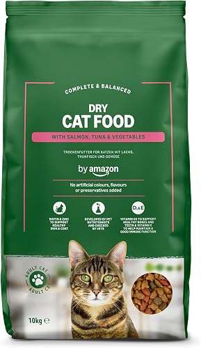 by Amazon - Alimento seco completo para gatos adultos con salmón, atún y verduras, 1 pack de 10 kg