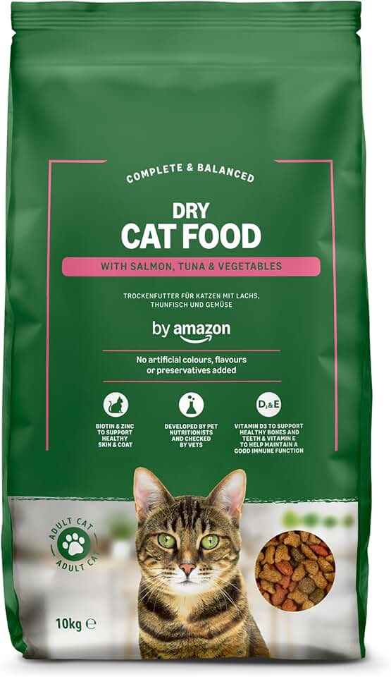 by Amazon Alimento seco para gatos adultos, salmón, atún y verduras, 10 kg