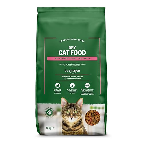by Amazon - Alimento seco Completo para Gatos Adultos con salmón, atún y Verduras, 1 Pack de 10 kg
