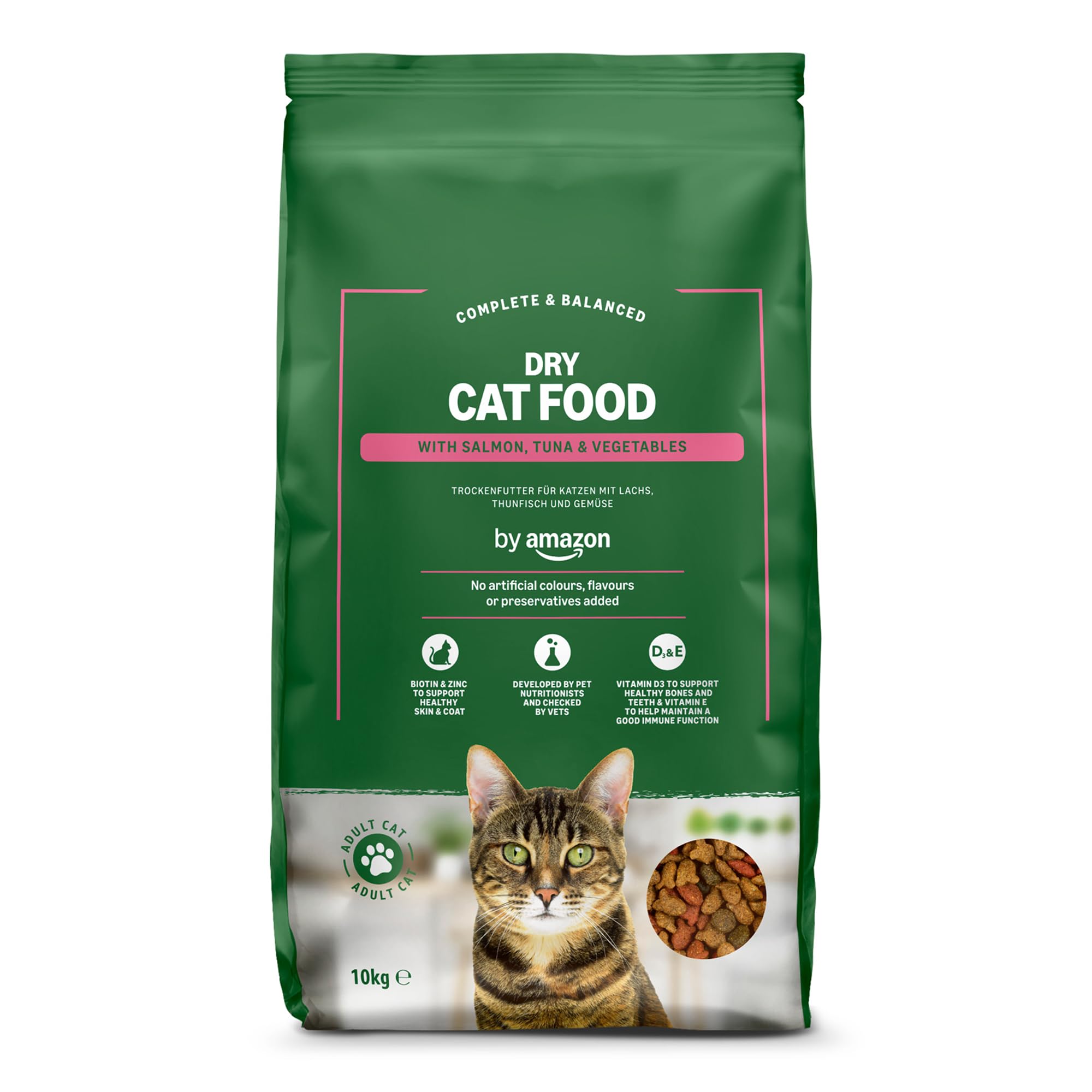 by Amazon - Croquettes complètes pour chats adultes, au saumon, thon et légumes, 1 lot de 10kg