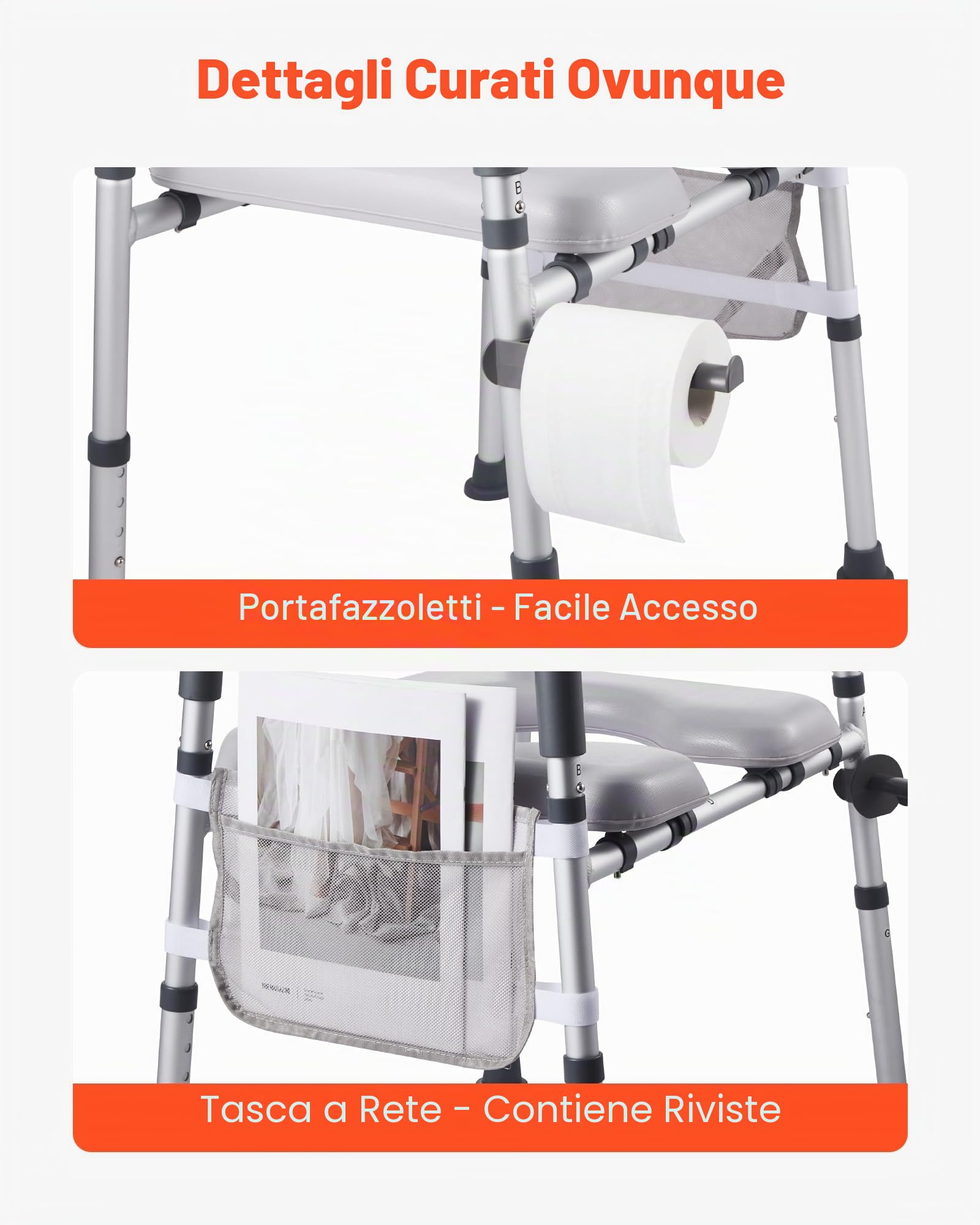 VEVOR Sedile WC Rialzato Universale per Anziani, Altezza e Larghezza Regolabili con Braccioli e Capacità di Carico di 181 kg e 4 Gambe, Sedile WC Rialzato da Bagno per Disabili, Donne Incinte