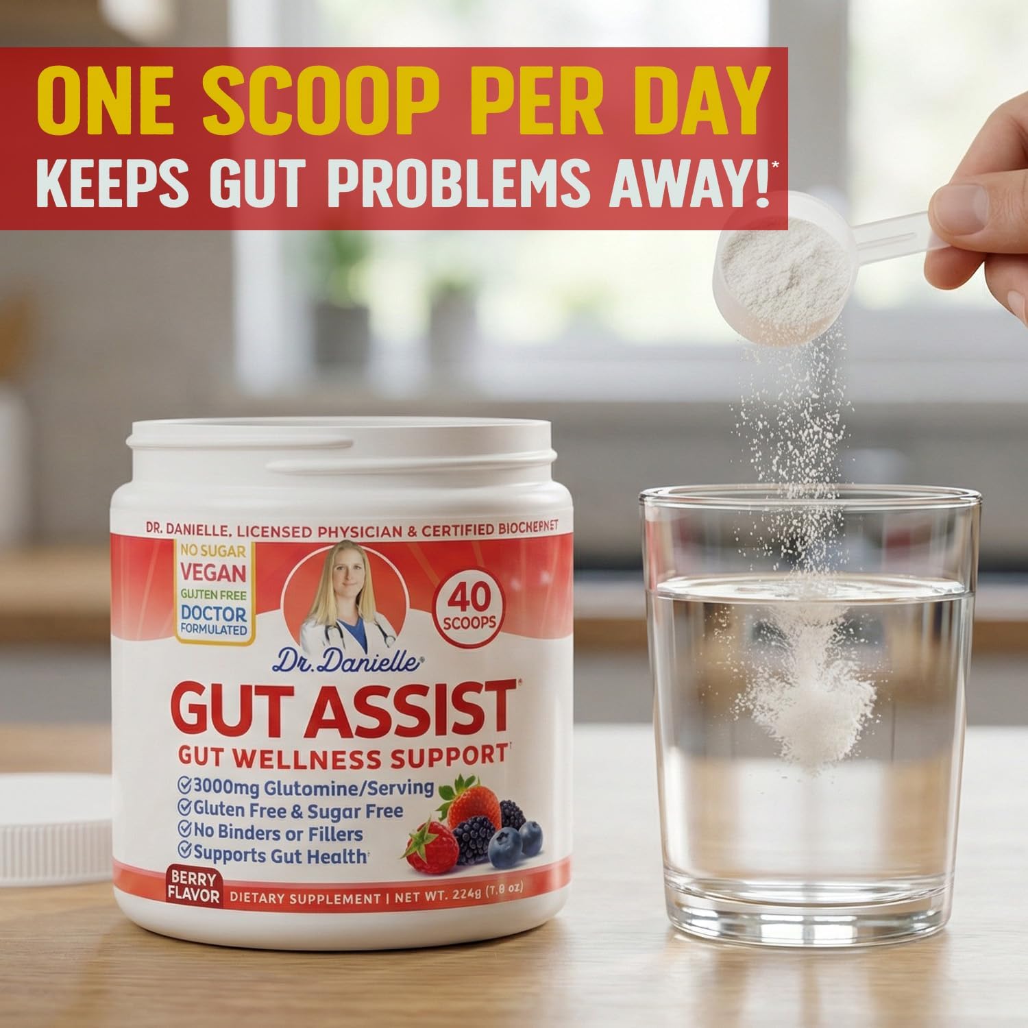 Doctor Danielle Leaky Gut Support Powder | L-Glutamine Gut Lining Formula | Gut Assist by Dr. Danielles, Berry - Image 2