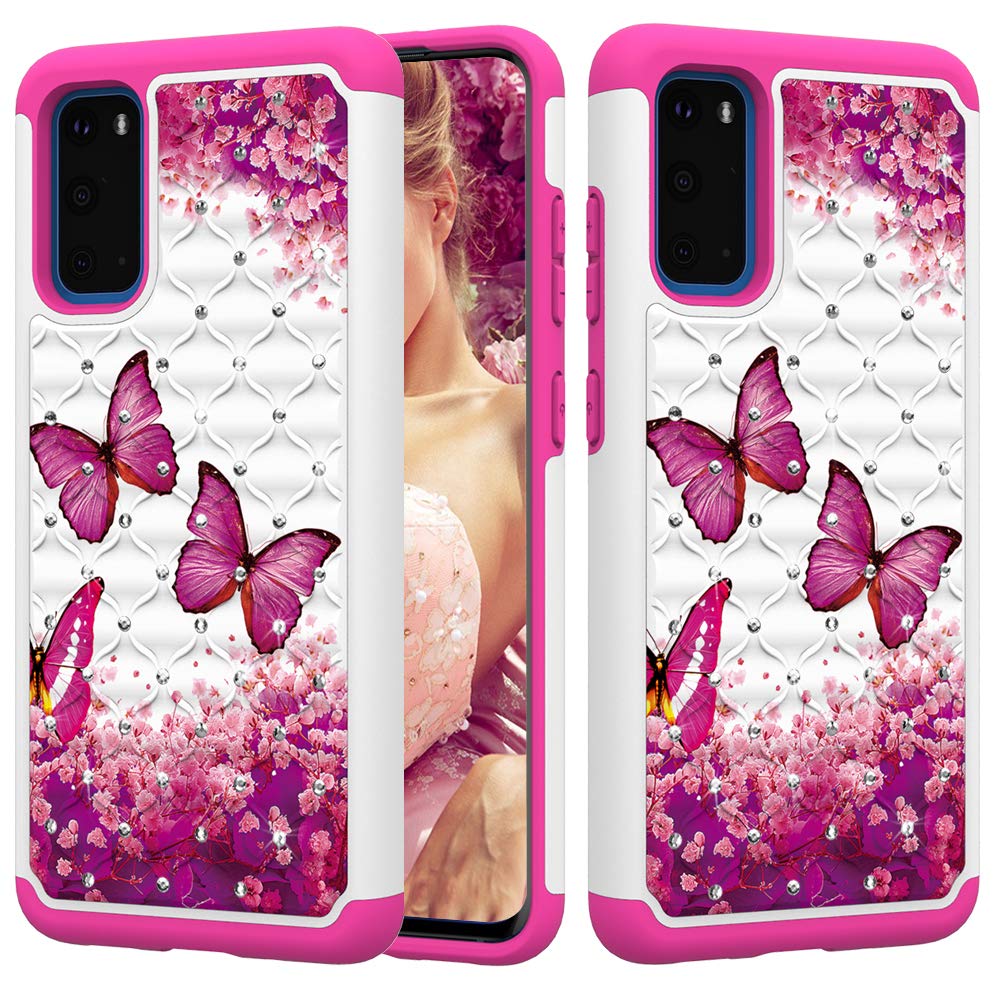 uz Galaxy S20 Case,UZER Dual Layer Shockproof Luxury Glitter Sparkle 3D Diamond Studded Bling Rhinestone Painted Series Hard PC+ Soft Silicone Hybrid Impact Case for Samsung Galaxy S20 5G (2020) 6.2"