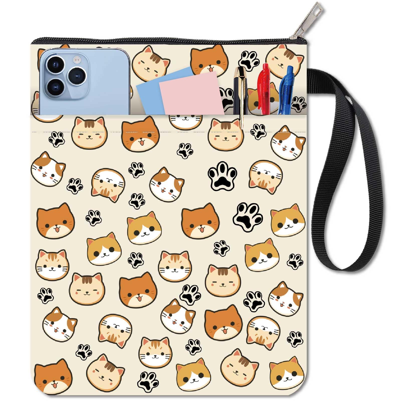 CRASPIRE Cat Book Covers Book Protector Animal Book Sleeve for Paperbacks Washable Fabric Cloth Book Cover with Zipper and Extra Sleeve Pocket for Book Lovers Classmate Gifts