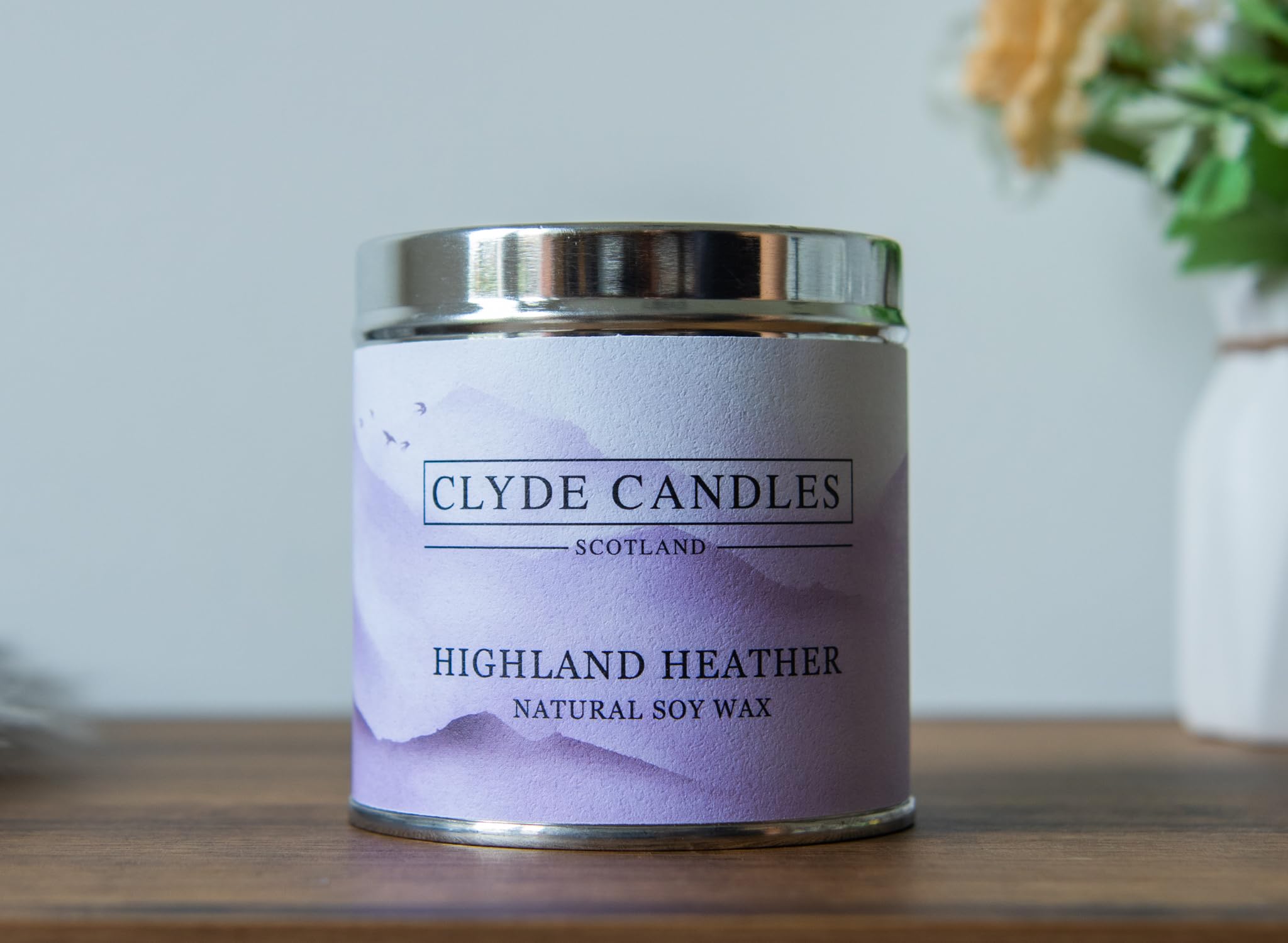 Natural Soy Candle Tin - Clyde Candles Scotland - Vegan Scottish Gifts, British Made (Highland Heather)