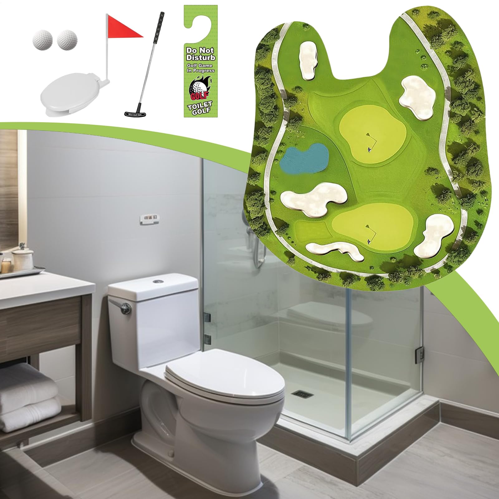 Kit de Jeu de Golf pour Toilettes 80 x 67 cm - Jouet d'entraînement pour Salle de Bain