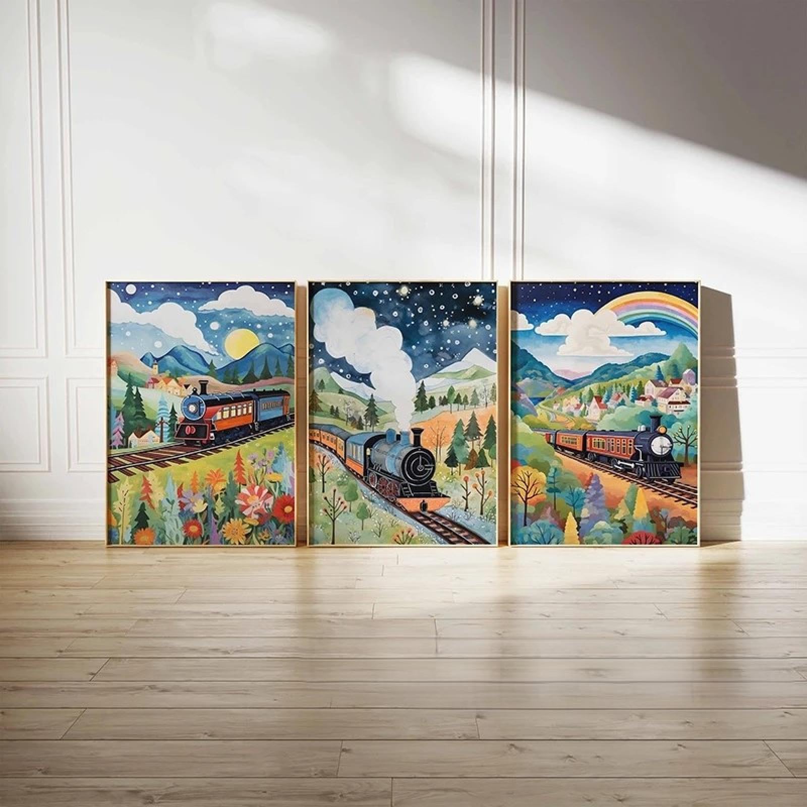 GKUVBF Steam Train Poster and Print Canvas Painting Decor Train Wall Art Picture for Boys Room Playroom Kids Room Decoration19.6”x 27.5”(50x70cm) x3 No frame