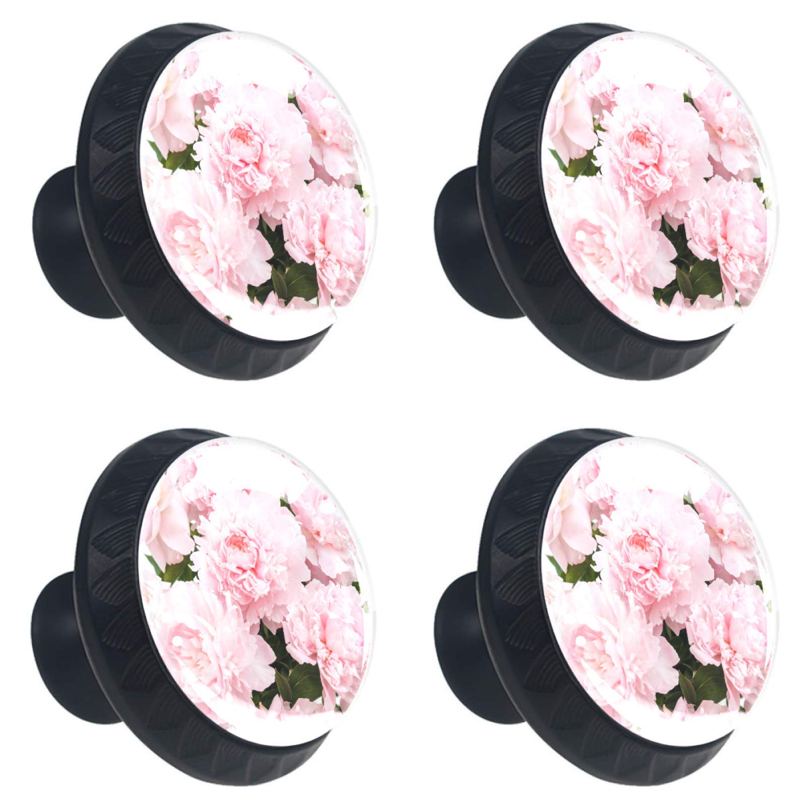 Boutons de meuble en verre de 30 mm de qualité supérieure au motif de pivoine rose éternelle