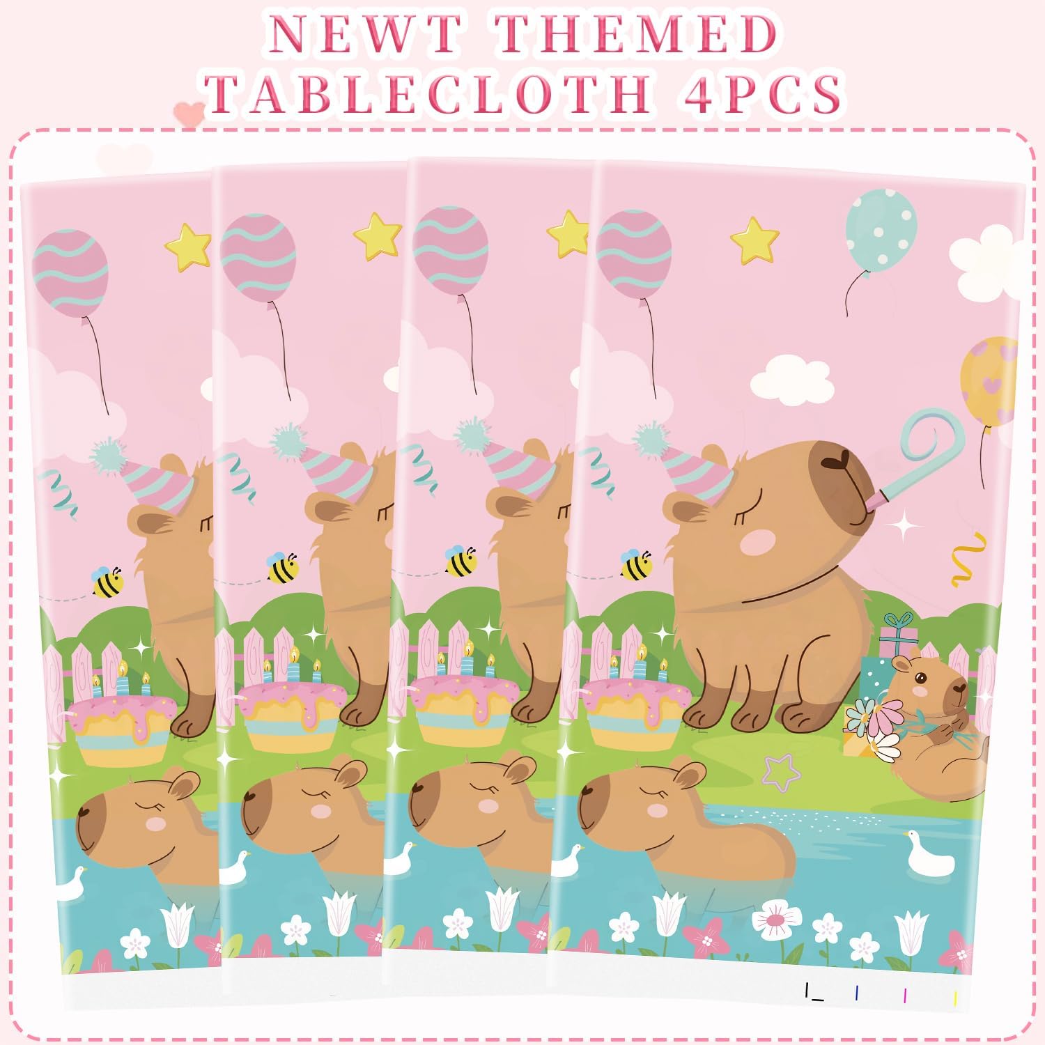 4 Pack Pink Capybara Party Tablecloth Supplies, Capybara Rectangle Plastic Tablecloth for Rectangle Tables Capybara Birthday Party Supplies Favors 51'' X 86''