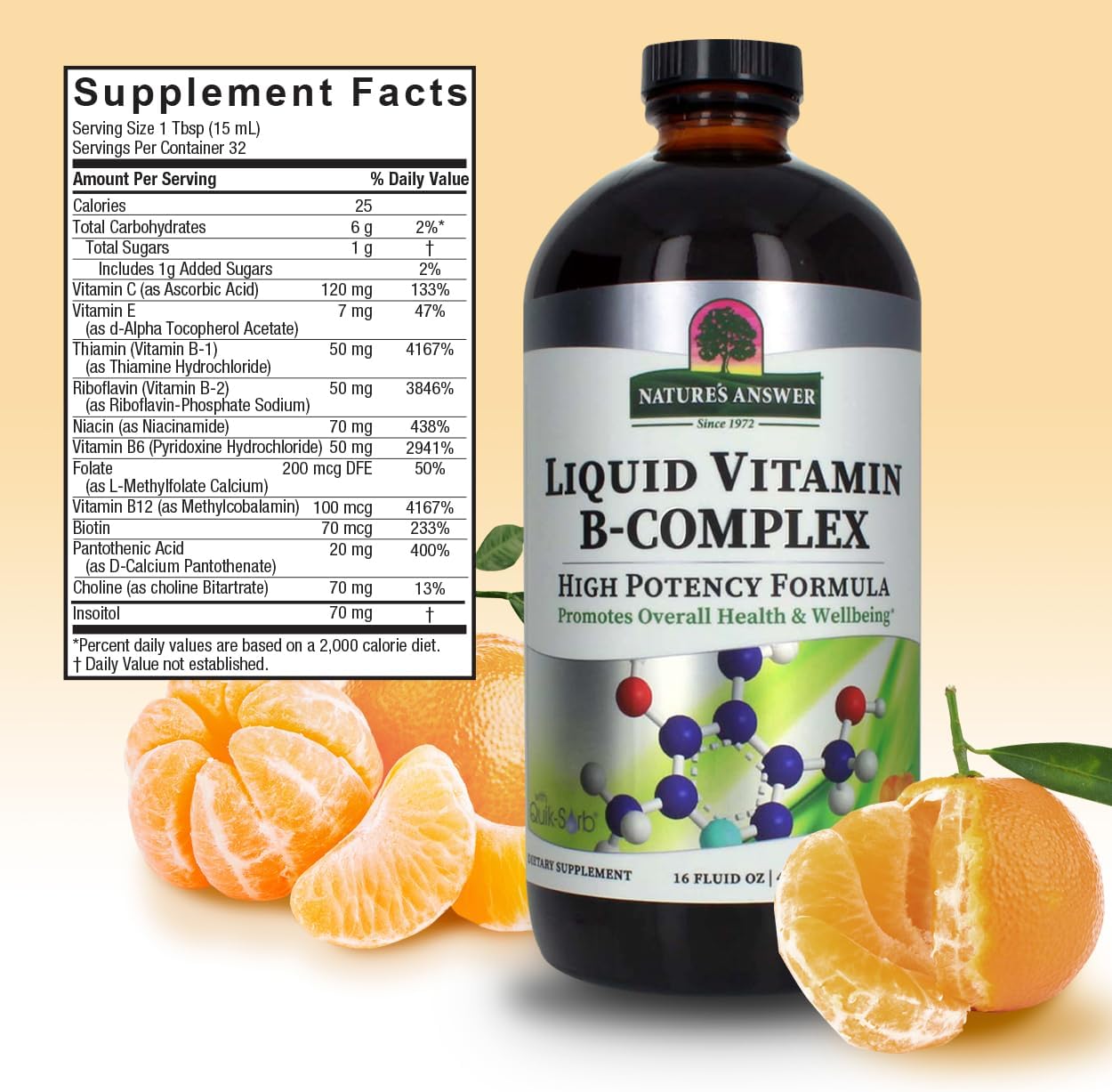 Nature's Answer Liquid Vitamin B-Complex Supports Healthy Energy Levels | Promotes Healthy Nerve Function | All-Natural Tangerine Flavor | Gluten-Free & Benzoate-Free 16oz