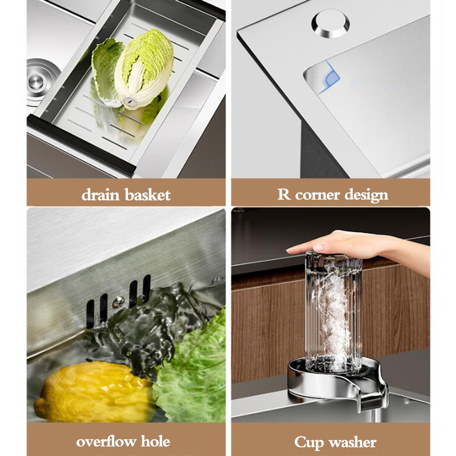 Sifón de Cascada de Acero Inoxidable Plateado de Varios tamaños y un Solo tazón Grifo multifunción para Cocina, lavaplatos, Piscina YADZISWs (Color: Plateado, 78 x 43 x