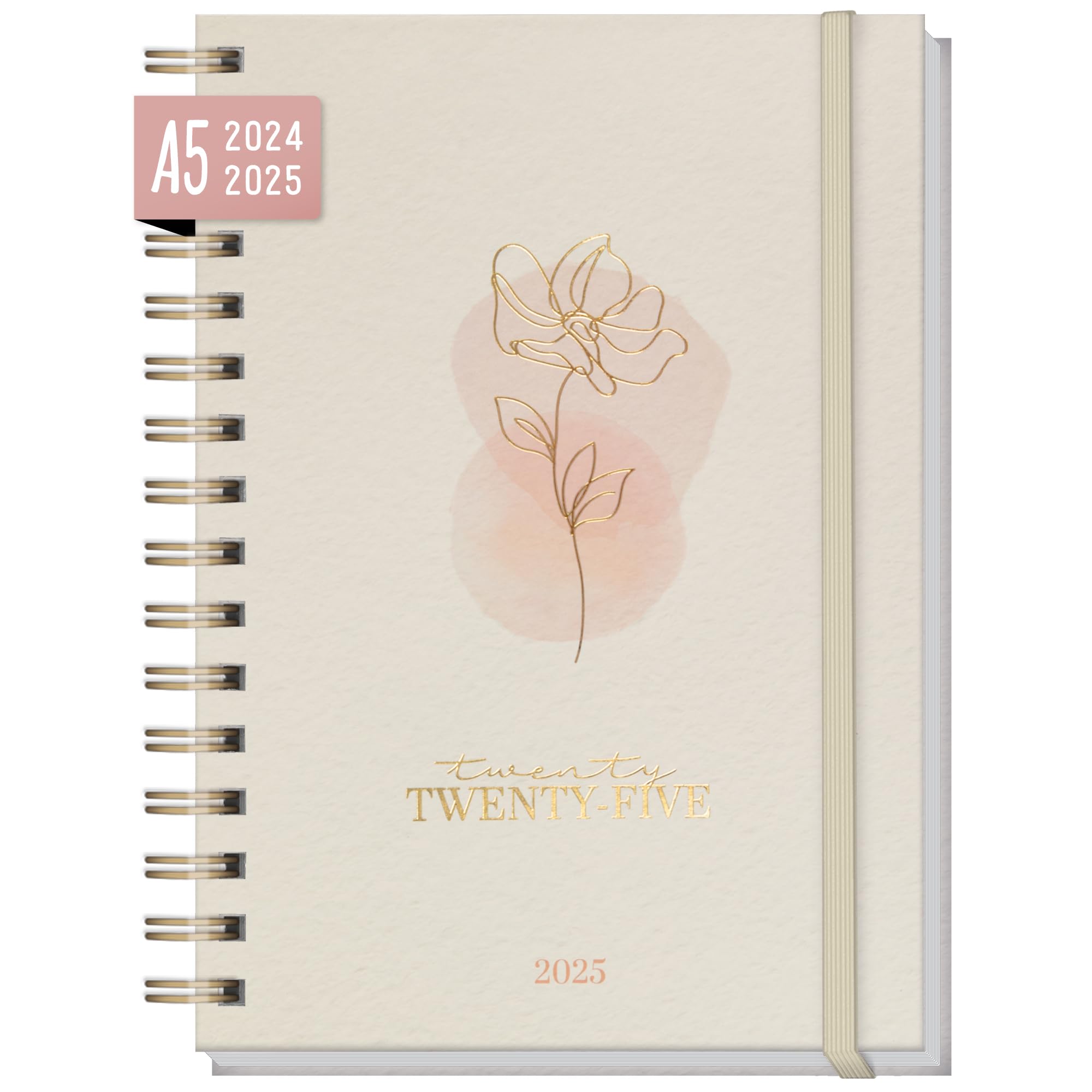 Calendario internacional 2024/2025 A5 "Soft Flower" planificador semanal para 18 meses (24 jul - 25 dic) en idiomas: EN/FR/IT/ES - sostenible y climáticamente neutro
