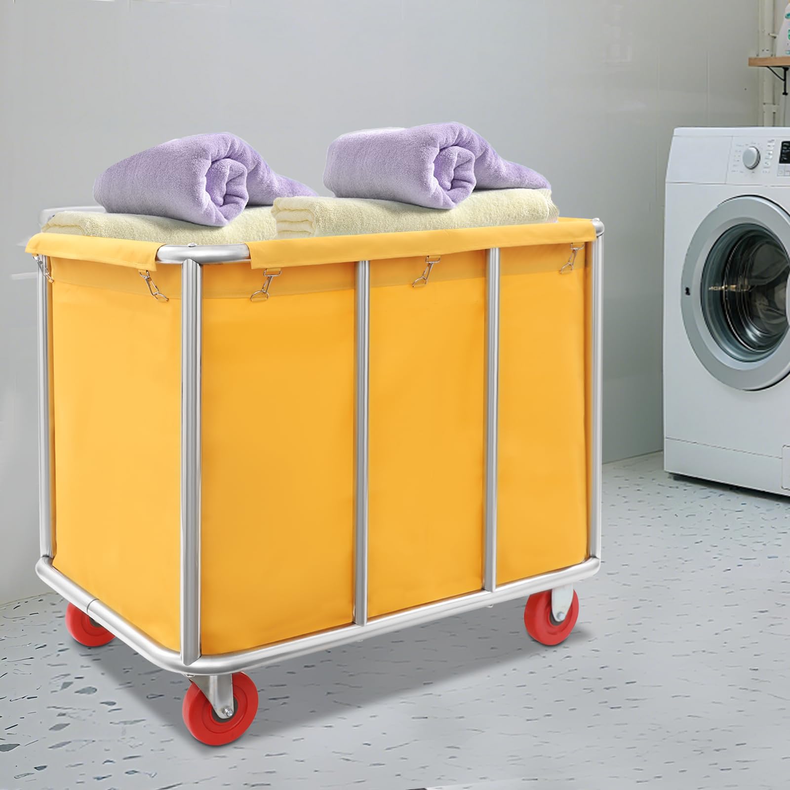 Carrello per la biancheria, grande, in acciaio inox, con borsa Oxford, 4 ruote scorrevoli, bordi lisci, alta capacità di carico 117 kg, per alberghi, ospedali, case di cura