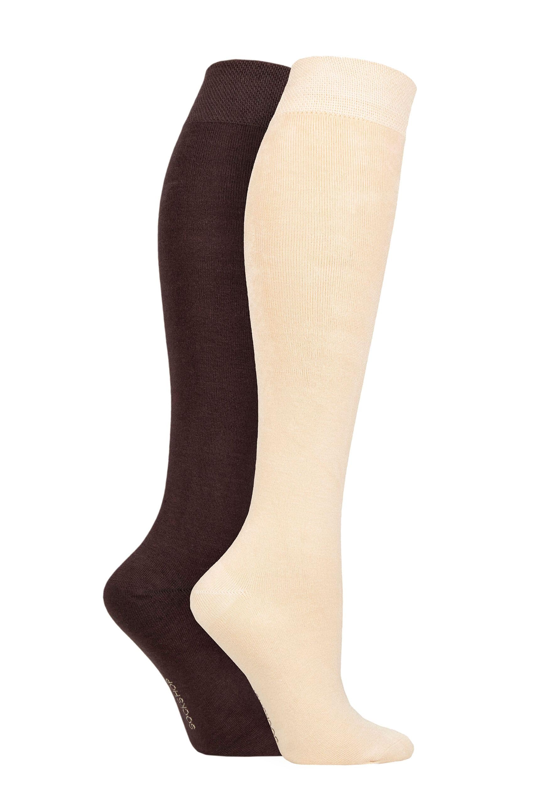 Sockshop Women's Cocoa Bamboo Knee High Socks - Long Socks In Plain And Striped Designs, Fun, Fashionable In Bright Colours, Soft And Breathable For Comfort, Pack Of 2 Pairs Size 4-8 4-8