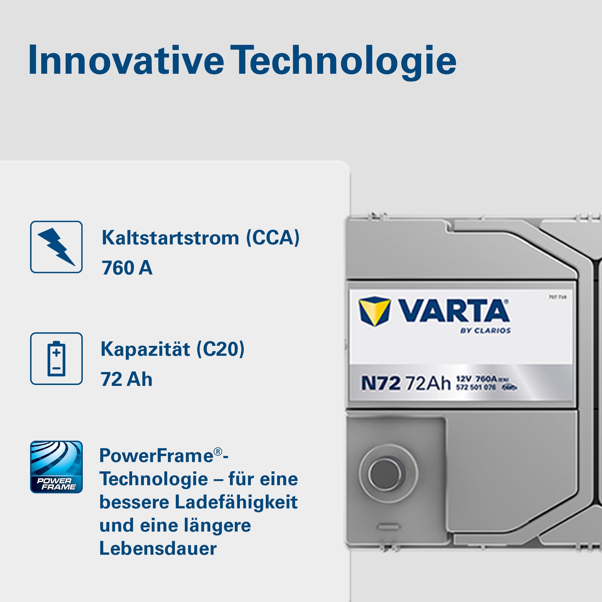 VARTA Automotive DYNAMIC EFB (N72) 12V 72Ah 760A - Nassbatterie für Start-Stopp Systeme - Starterbatterie für Autos mit erhöhtem Energiebedarf - Wartungsfreie Bleisäurebatterie