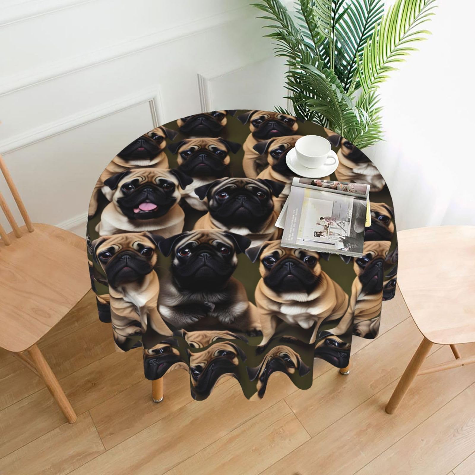 Nbtghga Imagen De Pug-Standard Print Tablecloth Round Border Table Cloth Cover Decorative For Party Holiday Dinning Tabletop Home