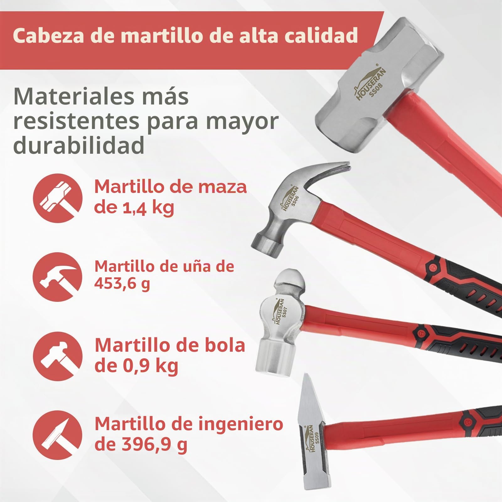 Juego de 7 martillos de 24 onzas, martillos de garra de 12 onzas, martillos de bola de 13 onzas, martillo de bola de 2 libras, martillo de trineo de 3 libras, martillo de ingeniero, mazo de