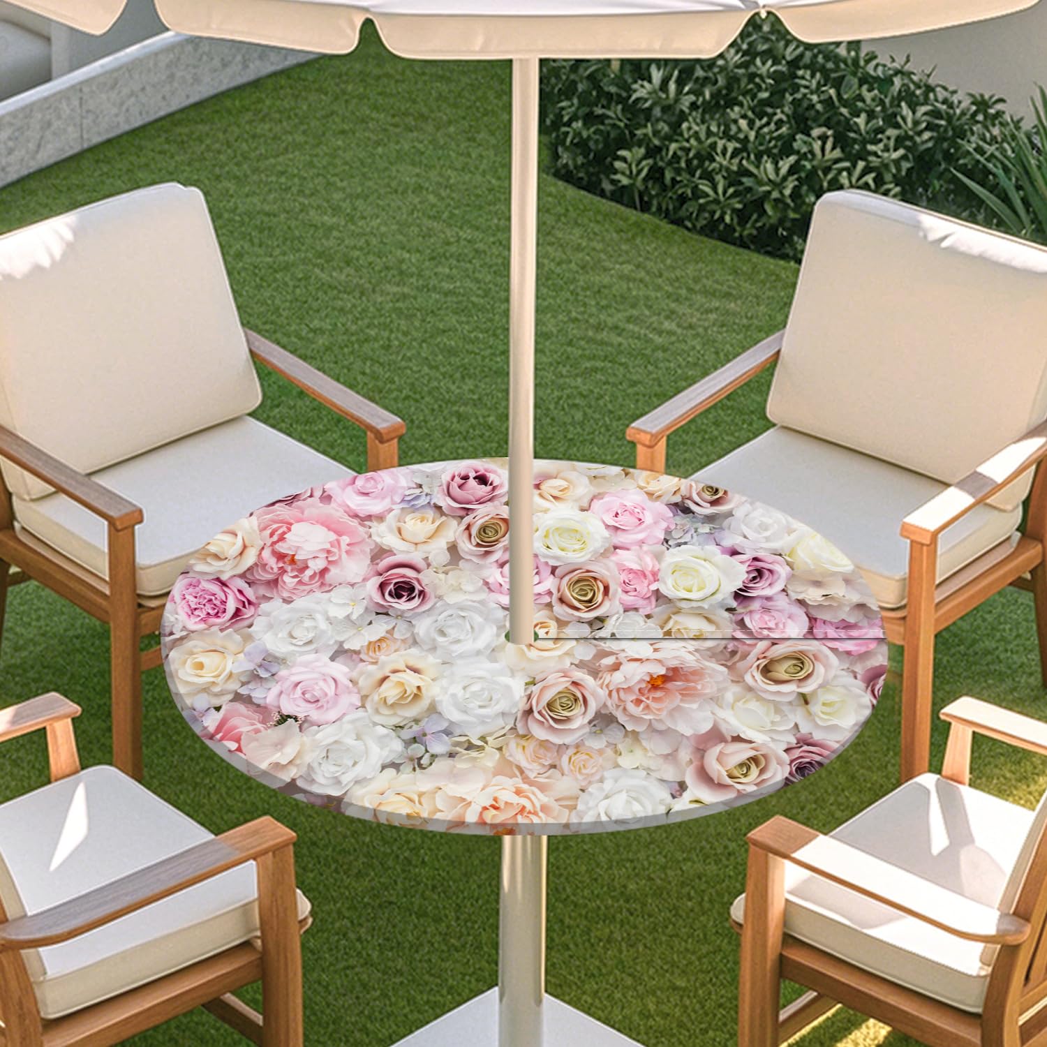 Qilmy Sonnenblumen-Tischdecke, Rund, Wasserdicht – Mit Schirmloch Für Garten, Party & Grillen, 152 Cm