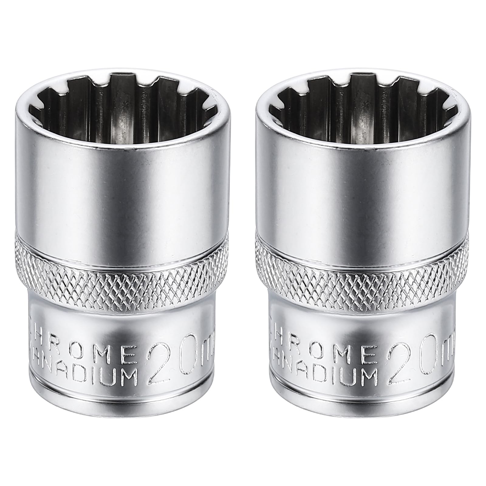 sourcing map 2pcs 12 Points Socket 1/2" Drive 20mm Metric Shallow Socket 1.5" (38mm) Long CR-V Steel Nickel Plating for Home Auto Nuts Bolts Repair