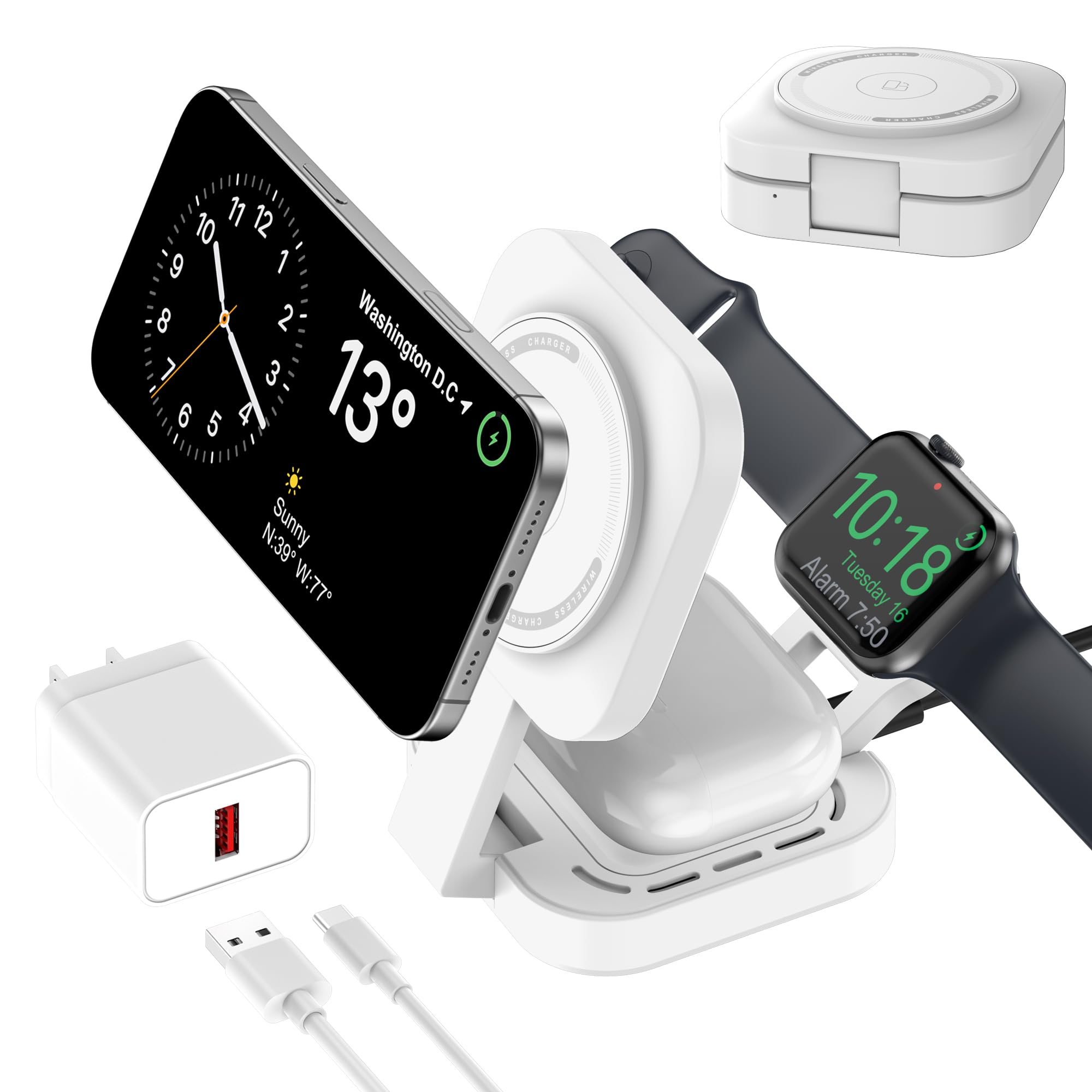3 in 1 Mini Foldable Charging Station for Apple Devices Wireless Charger Stand for Magsafe for iPhone 17