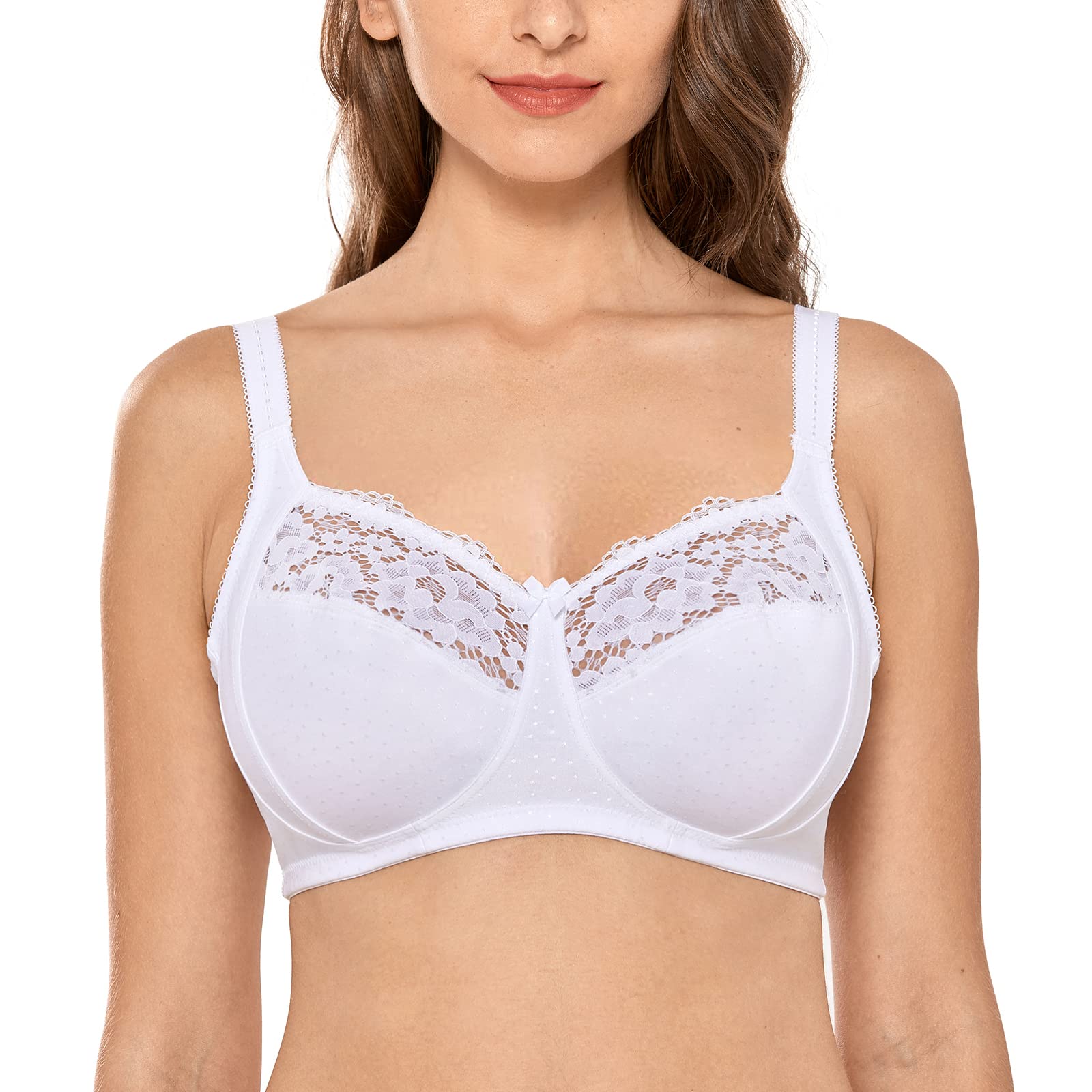 DELIMIRAWomen's Wireless Full Coverage Plus Size Lace Cotton Comfort Bra White 75D
