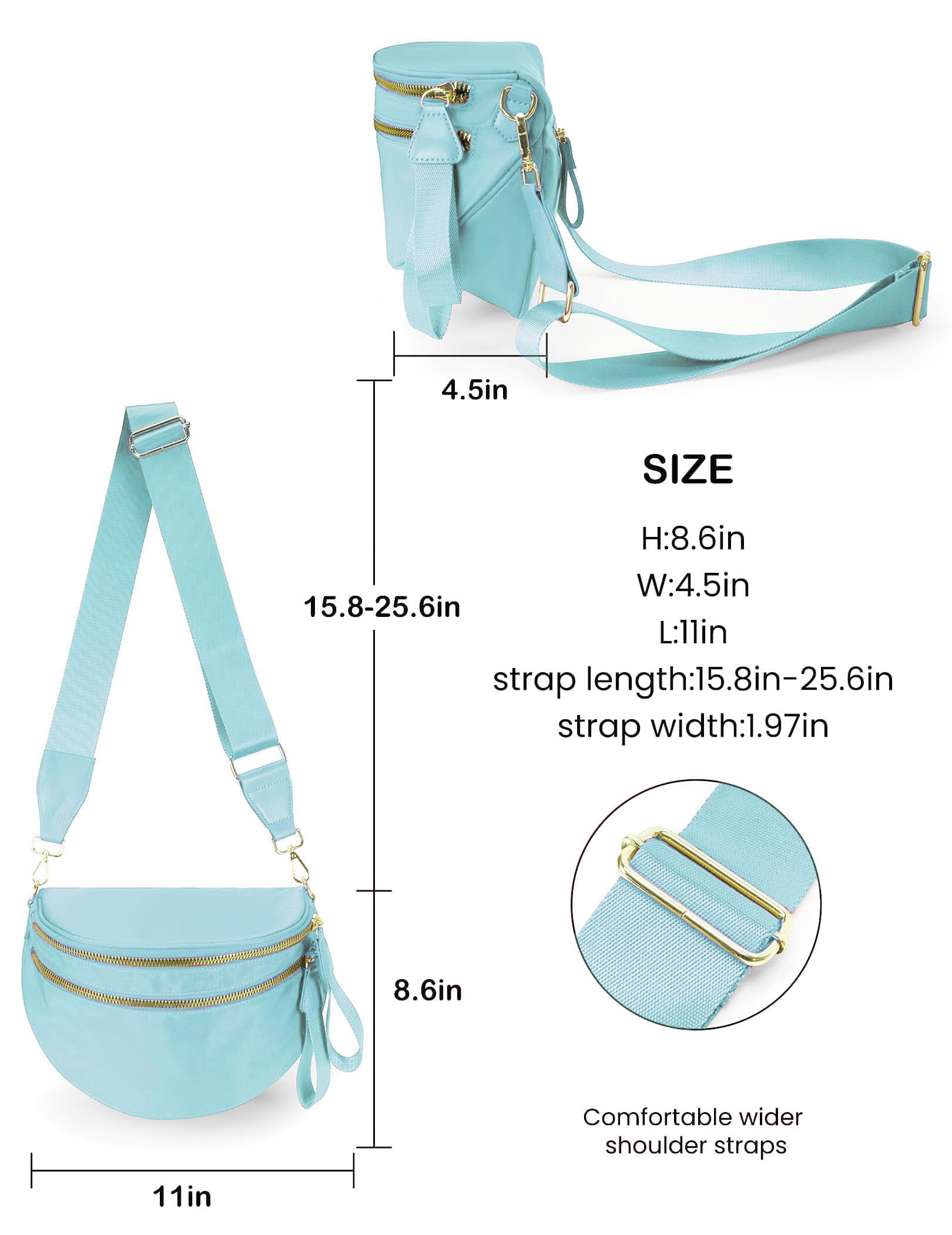 FEIBOON Spacious Nylon Crossbody Bag Bum Bag Handbags Wallets Purses Trendy Shoulder Bag for Women (Ice blue) view 3