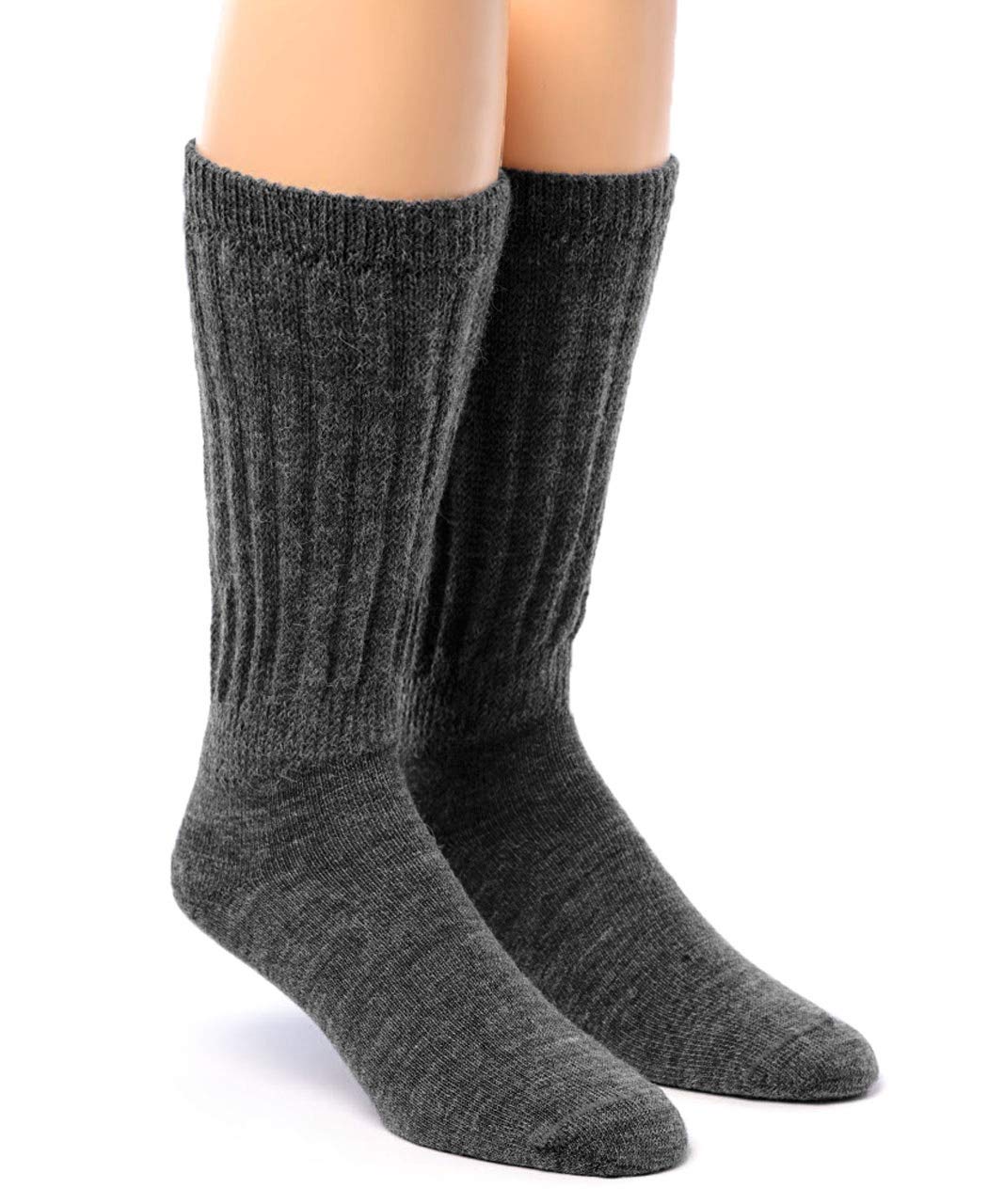 WARRIOR ALPACA SOCKS • Extra Wide • Loose Top • Terry Lined Alpaca Socks • Unisex • Comfort Band • Crew, Grey, X-Large