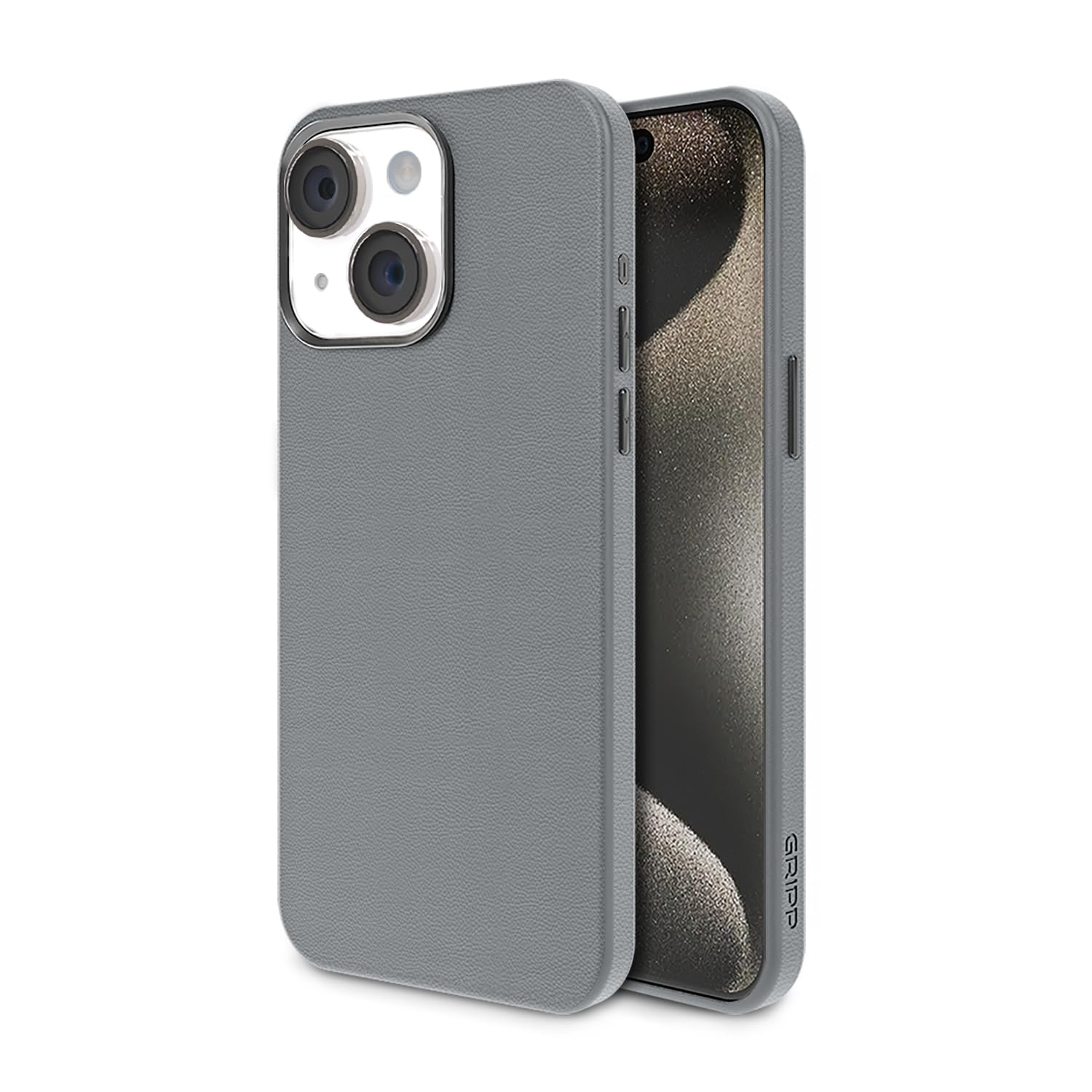 GRIPP Heritage Xtreme with Mag-Safe Case Compatible with iPhone 15 Plus | iPhone 14 Plus (6.7") Premium Leatherrette Metalic Edge with Luxuriantly Smooth Texture Back Cover - Grey