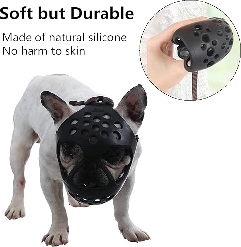 Miniatura 4 de Bozal corto para perro, de silicona suave, ajustable, transpirable, bozal para masticar, morder, ladrar, entrenar, ideal para perros de cara plana