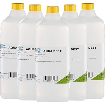 Medicalcorner24 Aqua Distilled Water Unsterile Microfiltered Laboratory Water 5 x 1 Liter Bottle
